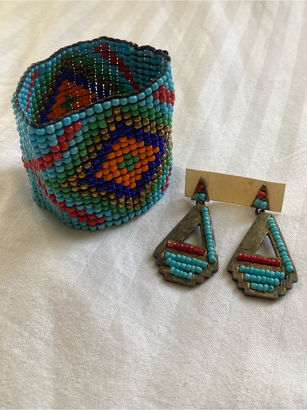 2 Pc - Bracelet and Earring Set. Turquoise Toned Seed Bead Jewelry Bundle